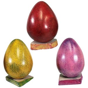 Hand-Carved & Painted  In Kenya Soapstone Eggs With Stand - Eco-friendly, (3 Pack With Stand)