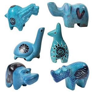 Wild Animals Hand Carved Form Natural Eco-friendly Stone Designed by African Artisan. 2 Inch  (Pack of 6)