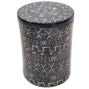 Round Tall Mud Cloth Design Box Jewlery Trinket  Hand Carved form Natural Eco-friendly Stone Designed by African Artisan Home Office Décor. Size (4x3 Inch)