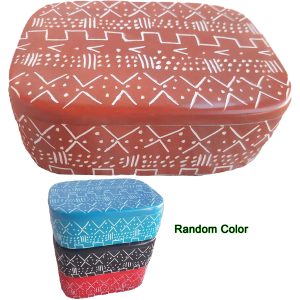 Round Edge Box Jewlery Trinket  Hand Carved form Natural Eco-friendly Stone Designed by African Artisan Mud Cloth Designs and Colors Home Office Décor. Size (4x3 Inch)