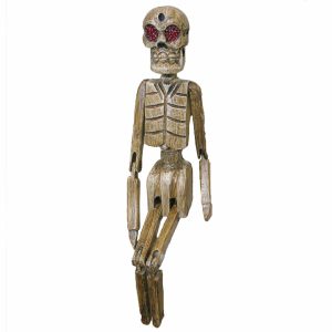 Skeleton Movable Joints Hand Crafted Wood Red Beaded Eyes Halloween Décor
