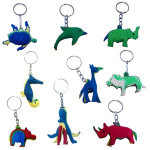 Flip Flop Hanging Safari Figurine Key Ring Hand Made Using Recycled Flip-Flop Rubber